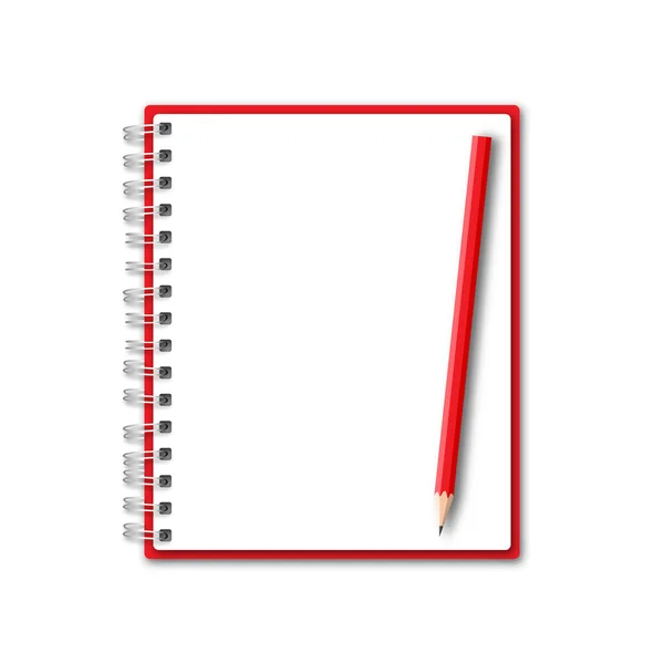 Caderno vermelho com lápis — Vetor de Stock