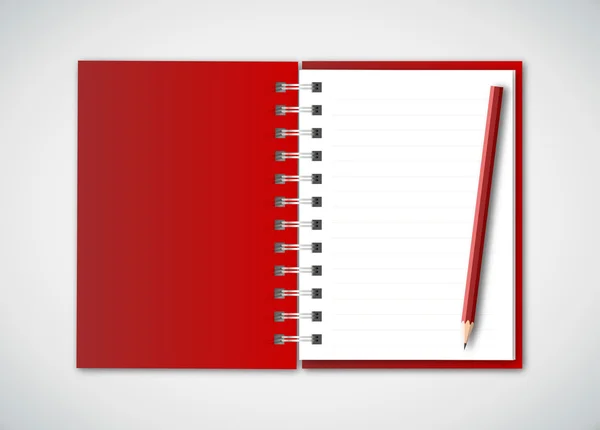 Cuaderno rojo con lápiz — Vector de stock