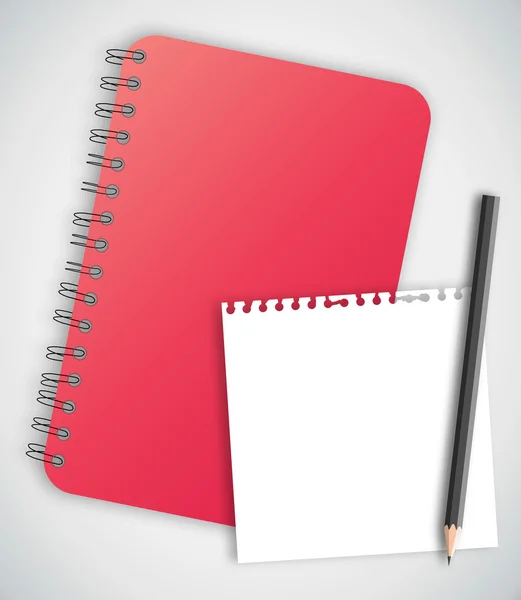 Notebook vermelho com papel rasgado — Vetor de Stock