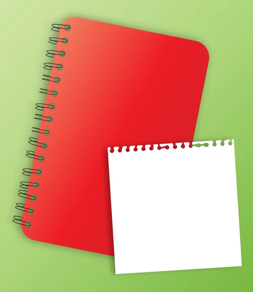 Cuaderno rojo con papel roto — Vector de stock