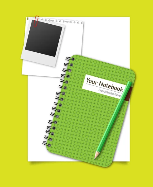Zielony notatnik papier i zdjęcie ramki — Wektor stockowy
