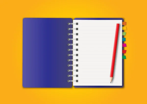 Jegyzetfüzet, ceruza — Stock Vector