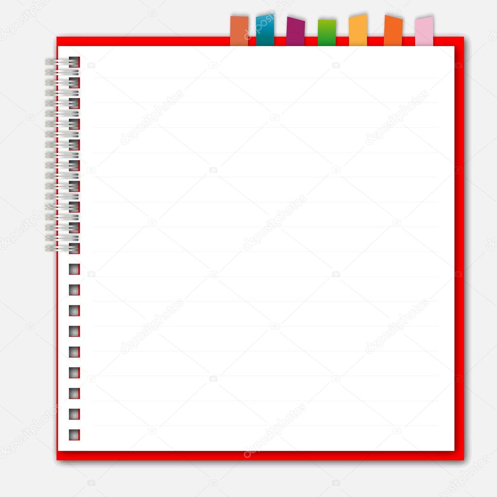 Red notebook with bookmark