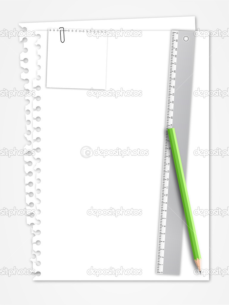 Note paper with ruler pencil
