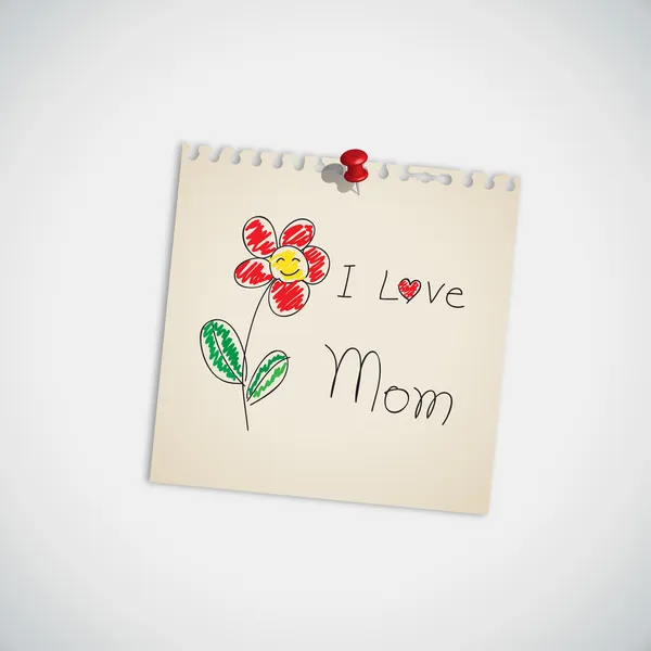 Hand Drawn I love Mom Paper — Stock Vector