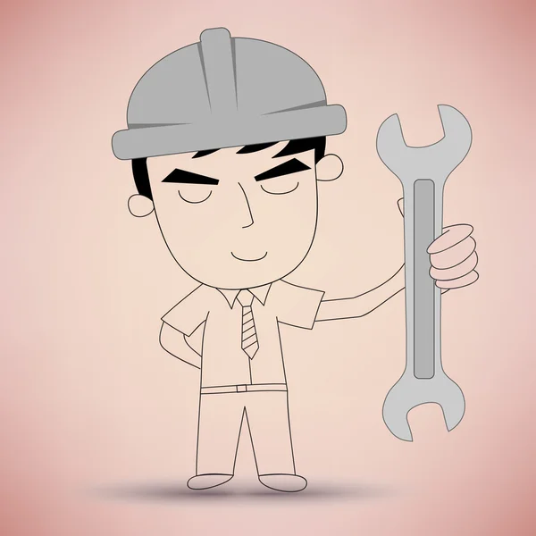 Man holding a wrench — Stock Vector
