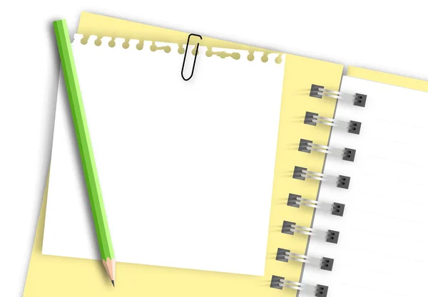Nota papel y lápiz en el cuaderno — Vector de stock