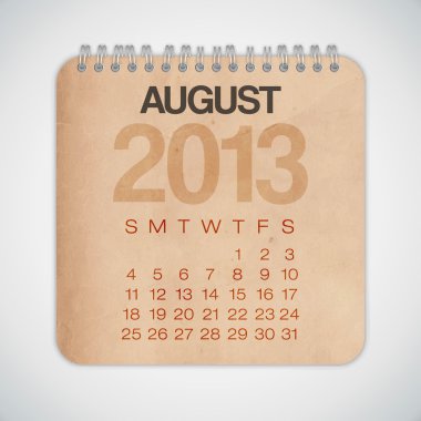 2013 takvimi Ağustos grunge doku defter