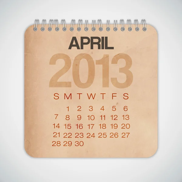 Calendrier 2013 Avril Grunge Texture Notebook — Image vectorielle