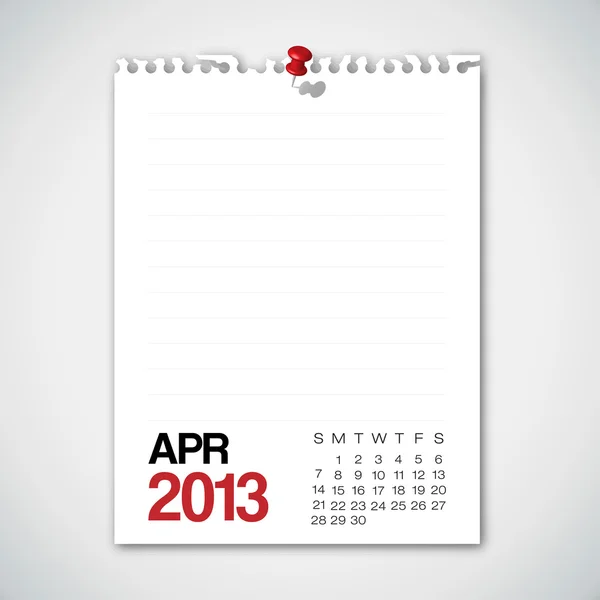 2013 Calendario Abril Antiguo Vector de papel roto — Archivo Imágenes Vectoriales
