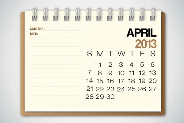 2013 Kalender April Old Torn Paper Vector - Stok Vektor