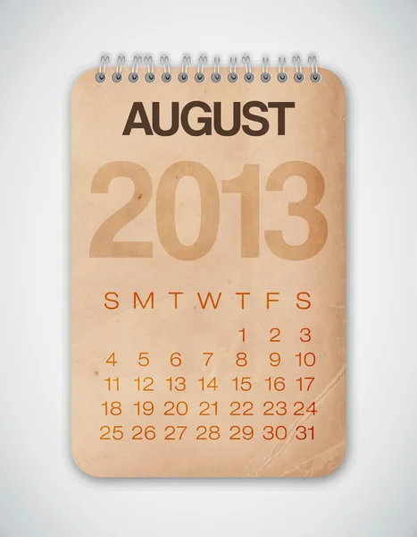 2013 Calendar August Grunge Texture Notebook — Stock Vector