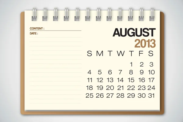 2013 Calendario Agosto Antiguo Vector de papel roto — Vector de stock