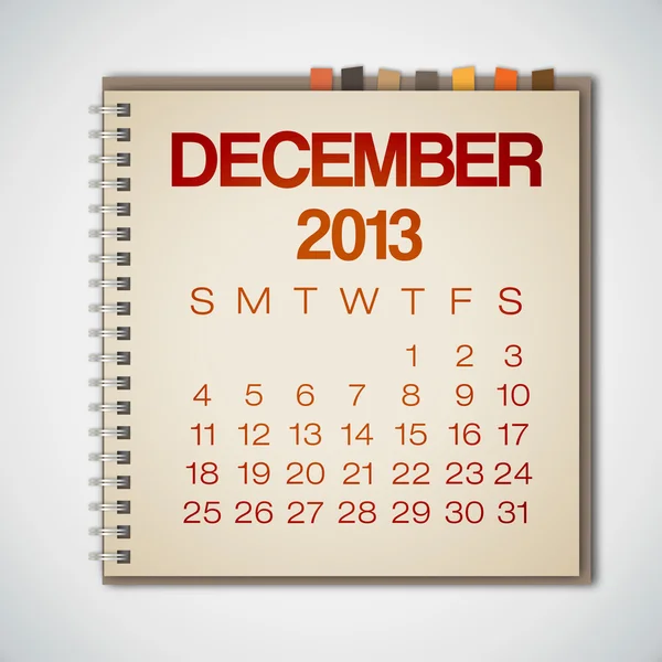 2013 kalendarzu grudnia notatnik wektor — Wektor stockowy