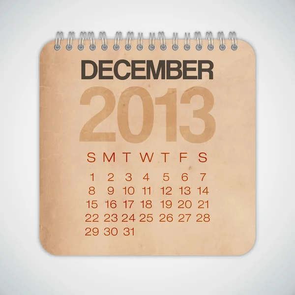 2013 Calendar December Grunge Texture Notebook — Stock Vector