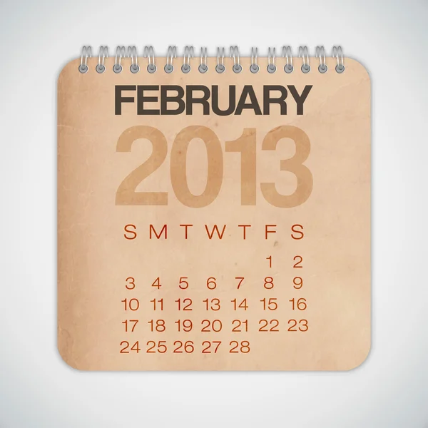 2013 Calendar February Grunge Texture Notebook — Stock Vector