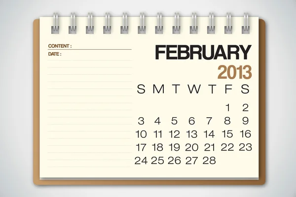 Calendario 2013 febbraio — Vettoriale Stock