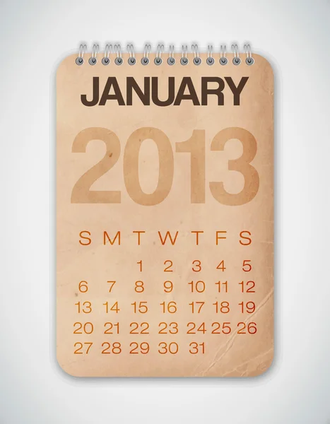 2013 Calendar January Grunge Texture Notebook — Stock Vector