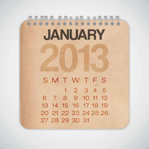 2013 カレンダー 1 月グランジ テクスチャ ノートブック — ストックベクタ