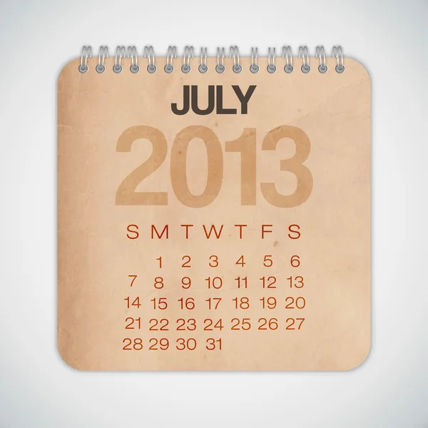 2013 Calendar July Grunge Texture — Stock Vector