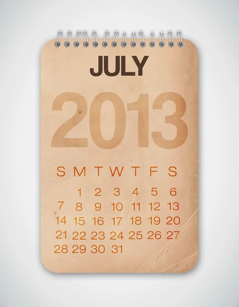 2013 Calendar July Grunge Texture — Stock Vector