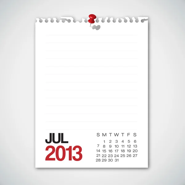 2013 Kalender juli Old Torn Paper Vector – stockvektor