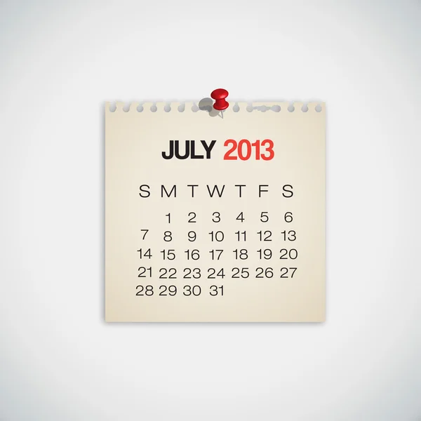 2013 Calendario Julio — Archivo Imágenes Vectoriales