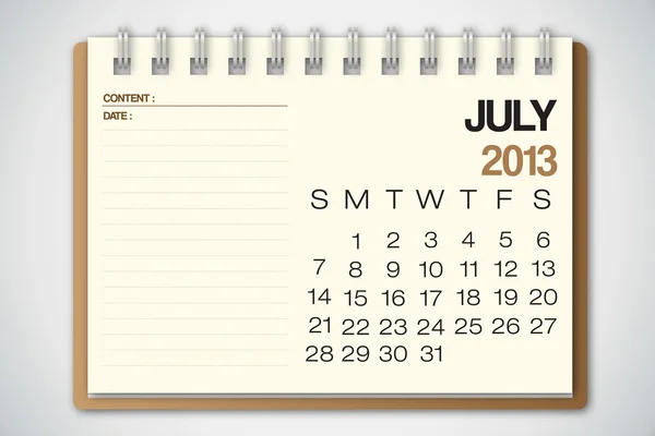 2013-kalendern juli gammal pappersrevor vektor — Stock vektor