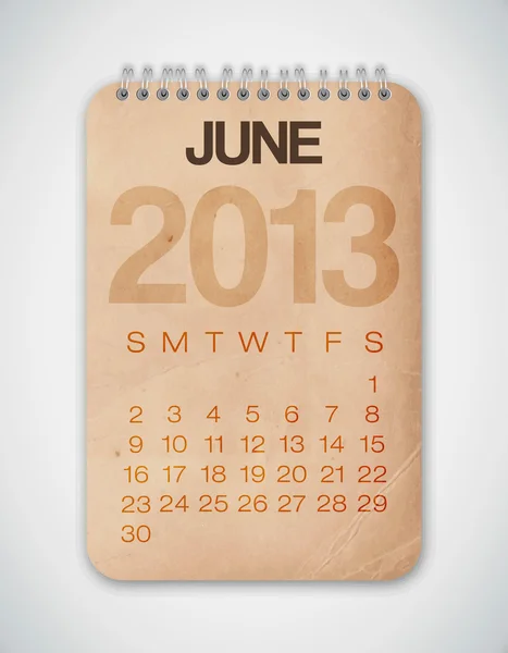 2013 Calendar June Grunge Texture Notebook — Stock Vector