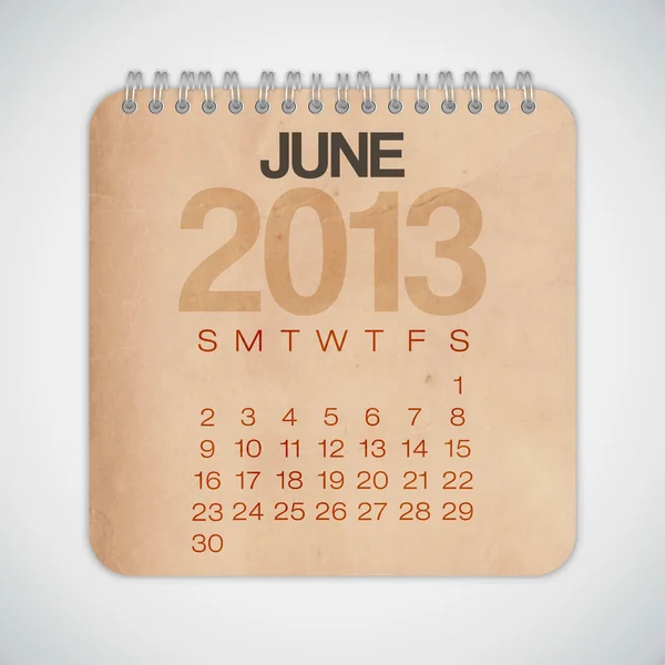 2013 年カレンダー 6 月グランジ テクスチャ ノートブック — ストックベクタ
