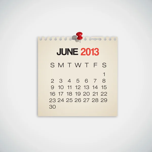 2013 Calendario Junio Antiguo Vector de papel roto — Vector de stock