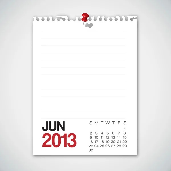 2013 Kalender juni Old Torn Paper Vector – stockvektor