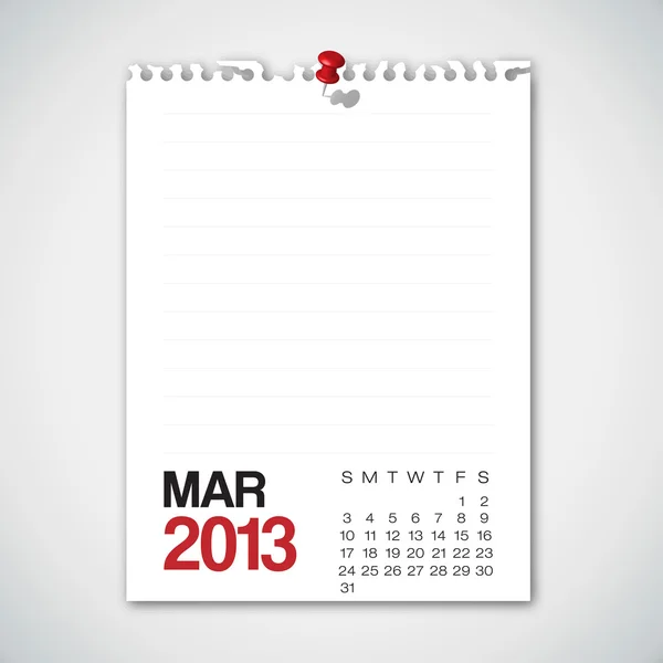 2013 kalender maart oude gescheurd papier vector — Stockvector