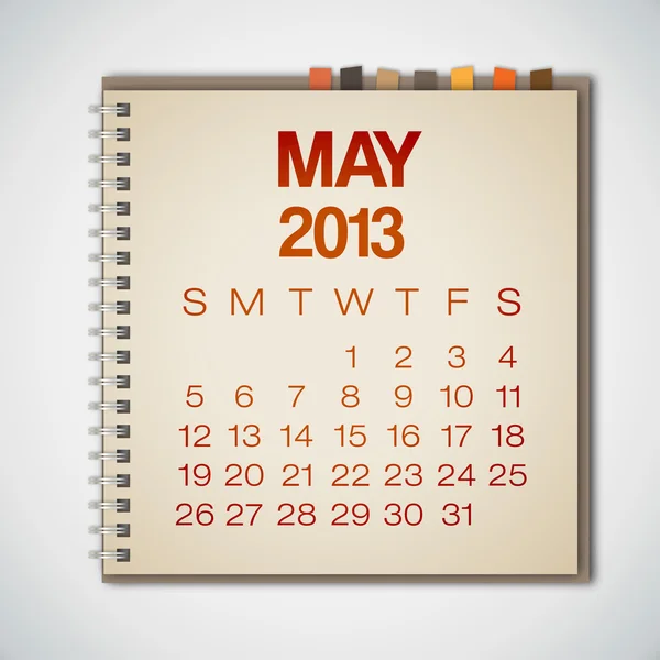 2013 Calendario Mayo Cuaderno Vector — Vector de stock