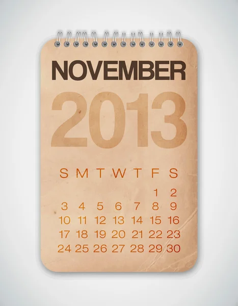 2013 Kalender November Grunge Textur Notizbuch — Stockvektor