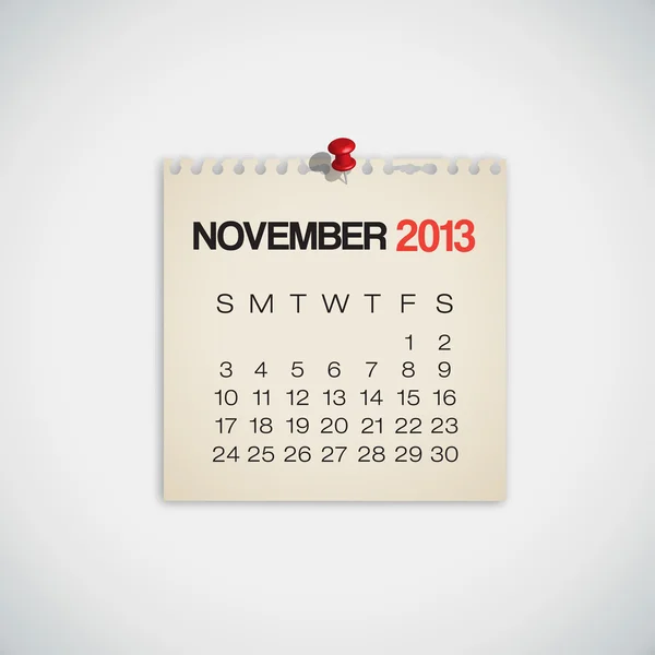 Calendario 2013 Novembre Vecchio strappato Vettore di carta — Vettoriale Stock