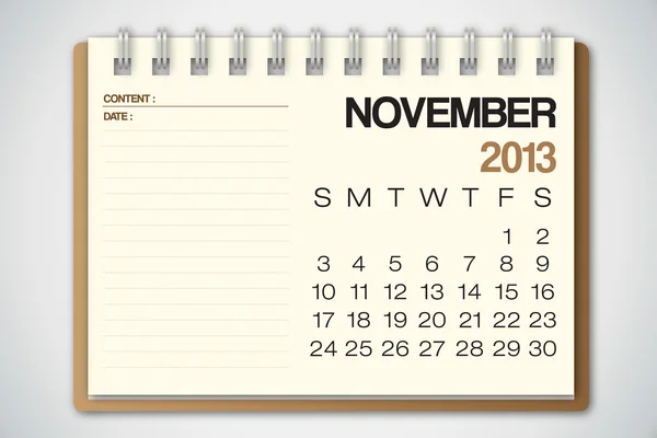 Calendario 2013 Novembre Vecchio strappato Vettore di carta — Vettoriale Stock