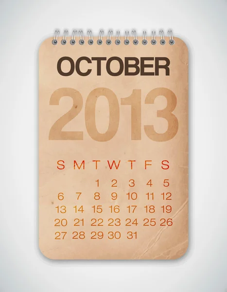 2013 Calendario Octubre Grunge Textura Cuaderno — Archivo Imágenes Vectoriales