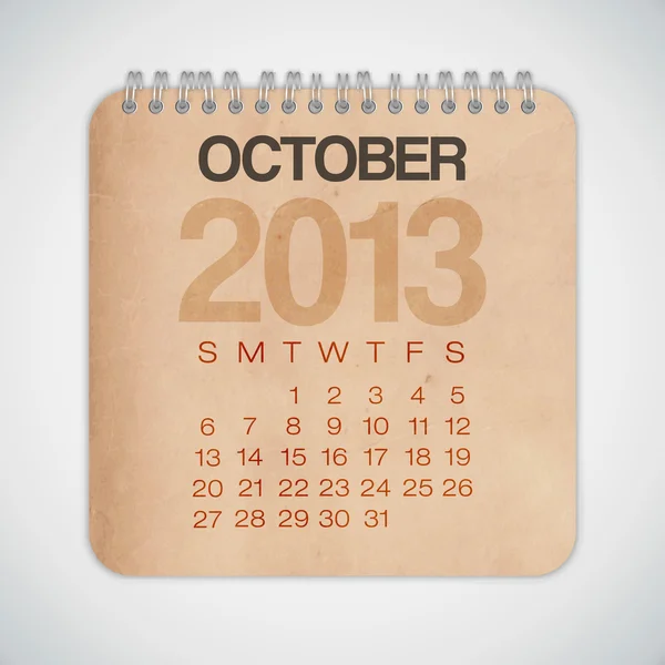 2013 Calendar October Grunge Texture Notebook — Stock Vector