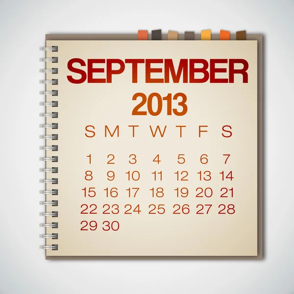 2013 Calendario Septiembre En Antiguo Cuaderno Vector — Vector de stock