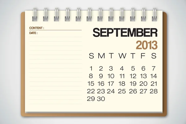 2013 カレンダー 9 月古い破れた紙ベクトル — ストックベクタ