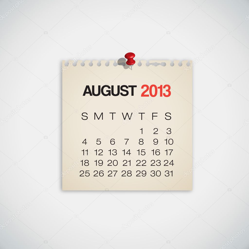 2013 Calendar August Old Torn Paper Vector