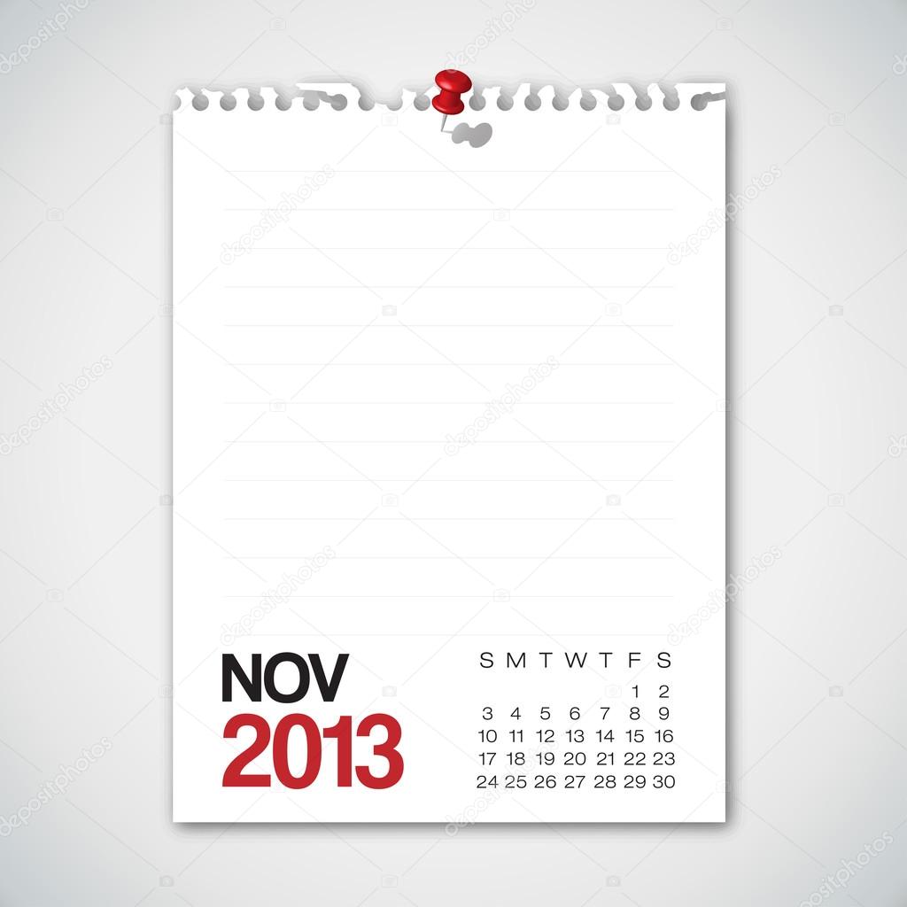 2013 Calendar November Old Torn Paper Vector