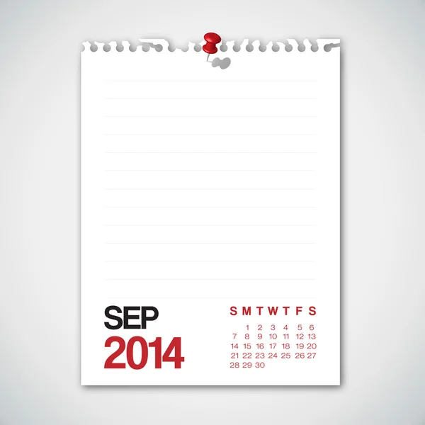 Calendario 2014 Septiembre Cuaderno — Vector de stock