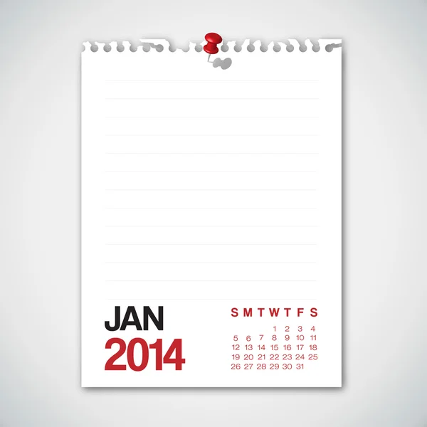 Calendario 2014 Gennaio Quaderno — Vettoriale Stock