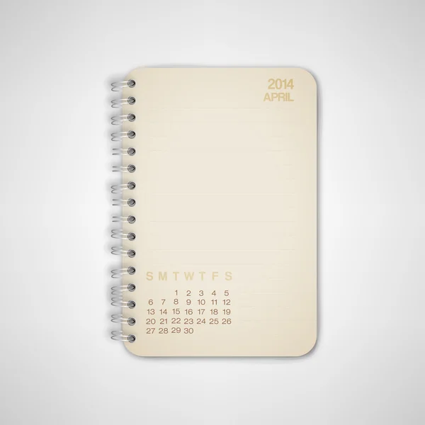 2014 kalendář duben notebook — Stockový vektor