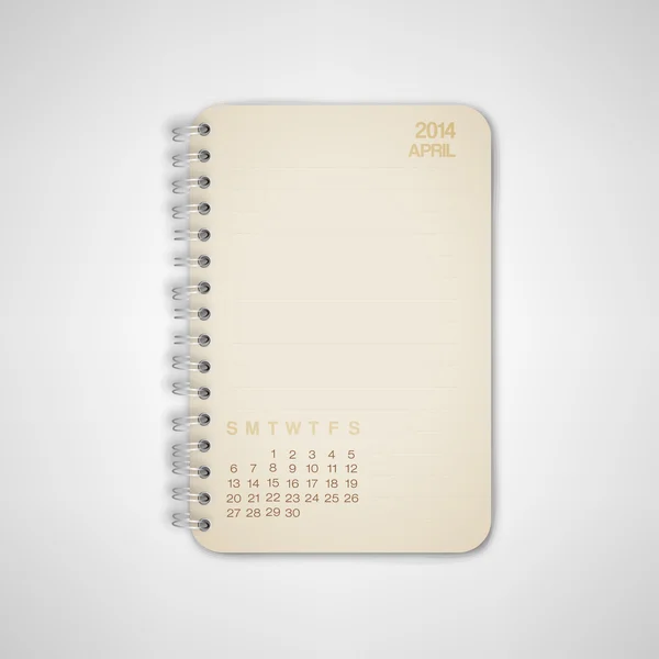 Calendrier 2014 avril Carnet de notes — Image vectorielle