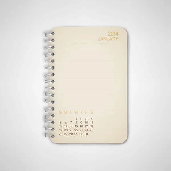 2014 kalendář leden notebook — Stockový vektor