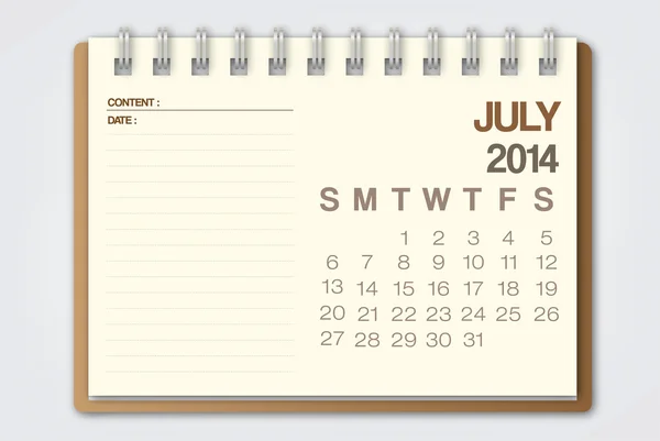 Calendrier 2014 Juillet — Image vectorielle