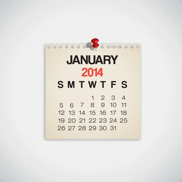 Calendario 2014 Enero — Archivo Imágenes Vectoriales